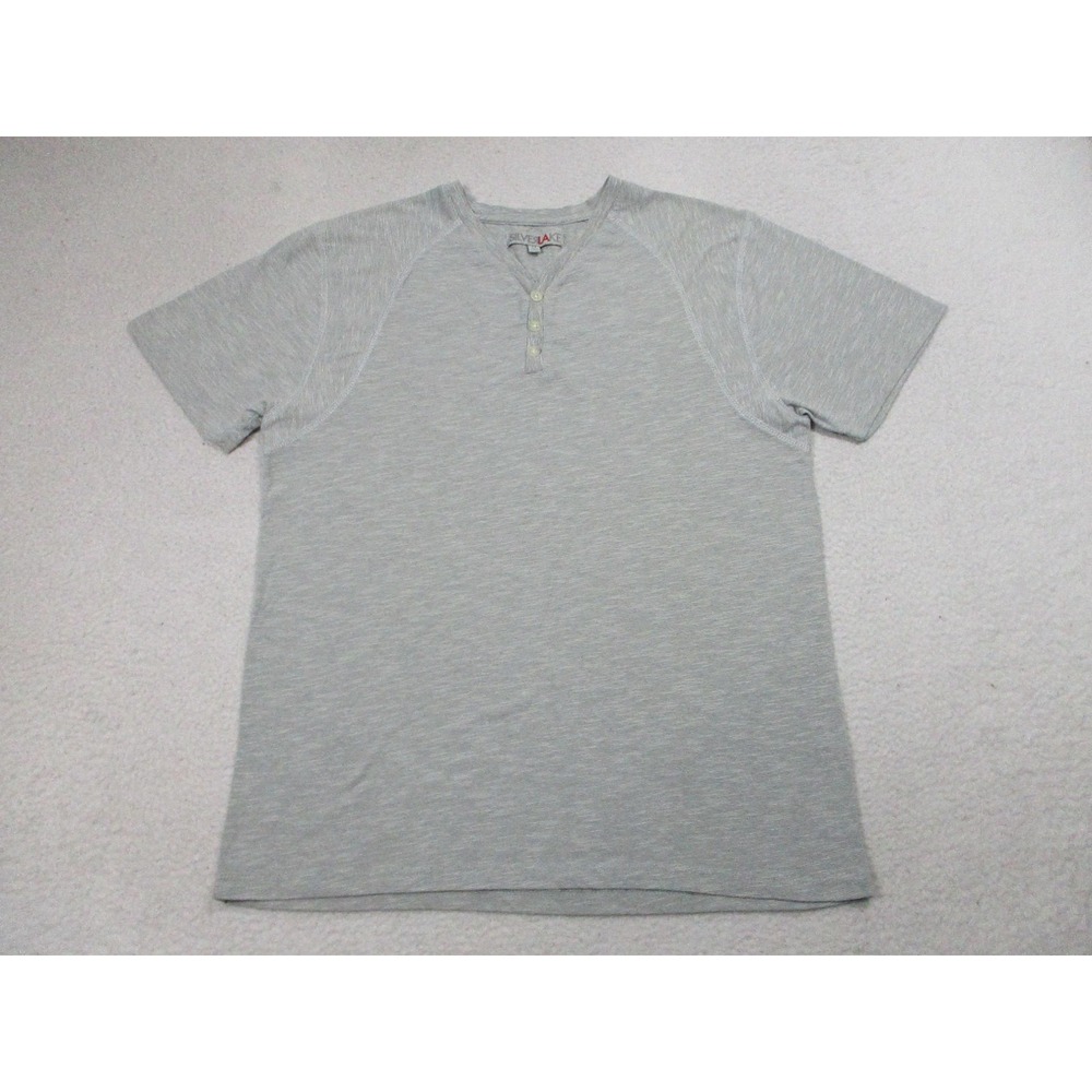 Silver Lake Shirt Mens Medium Gray Henley Short Sleeve Raglan Cotton‎ Blend